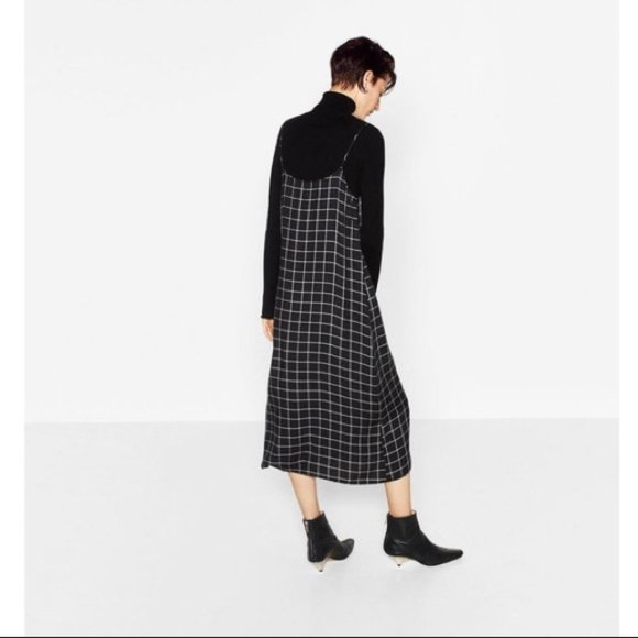 Black and White Plaid Flannel Spaghetti Strap Midi / Maxi Slip Dress - Picture 4 of 12